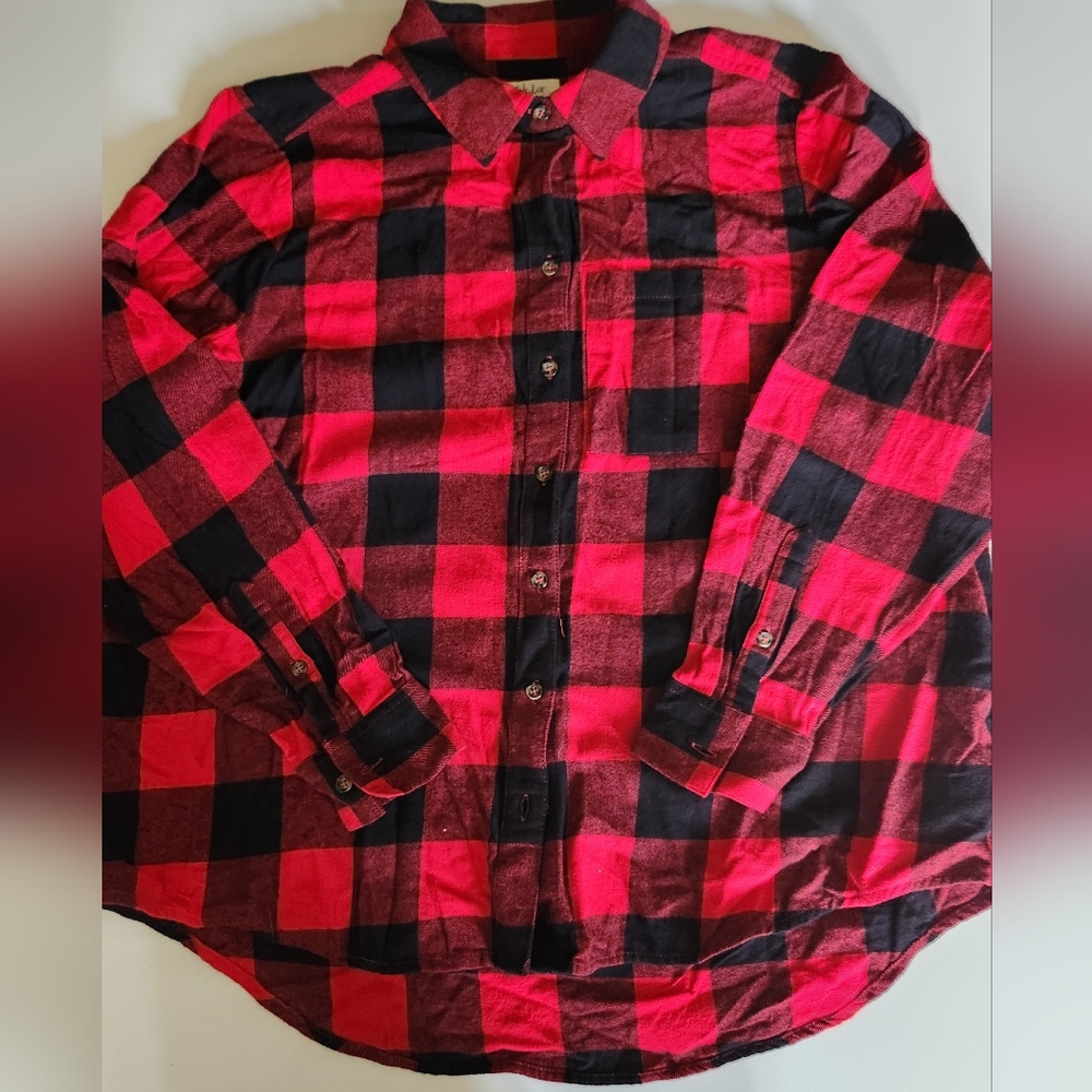 NWT Style & Co Woven Plaid Plus Long Sleeve Button Down Shirt